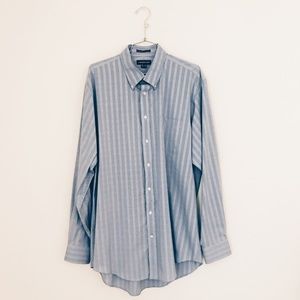 Lands End Men's Blue Patterned Dress Shirt